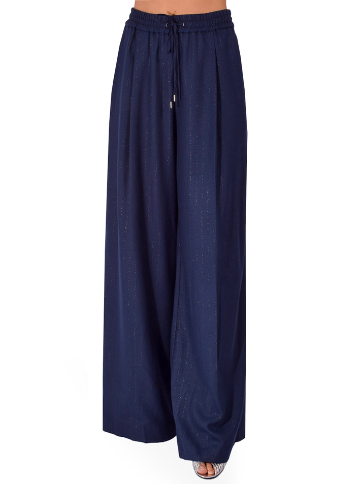 L'AGENCE Connie Drawstring Trouser in Midnight Pinstripe Front View 