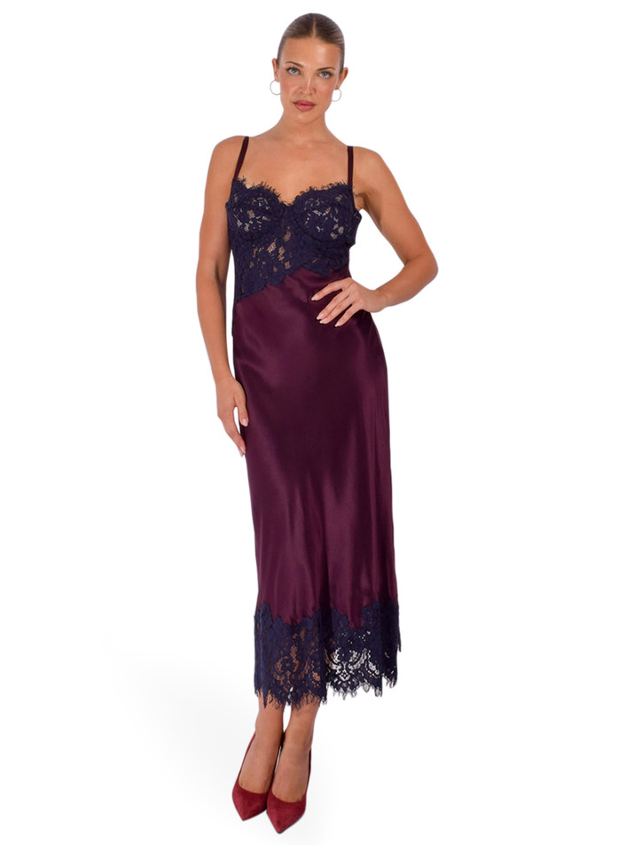 L'AGENCE Araminta Lace Dress in Sangria/Midnight Full Outfit 

