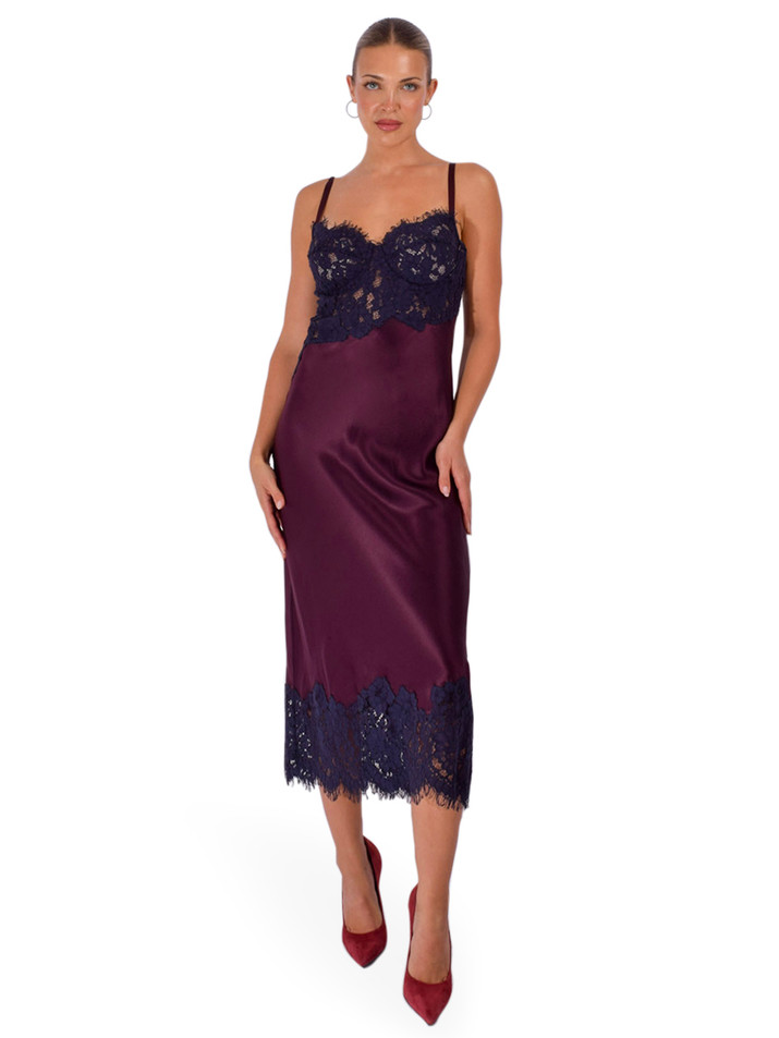 L'AGENCE Araminta Lace Dress in Sangria/Midnight Front View 