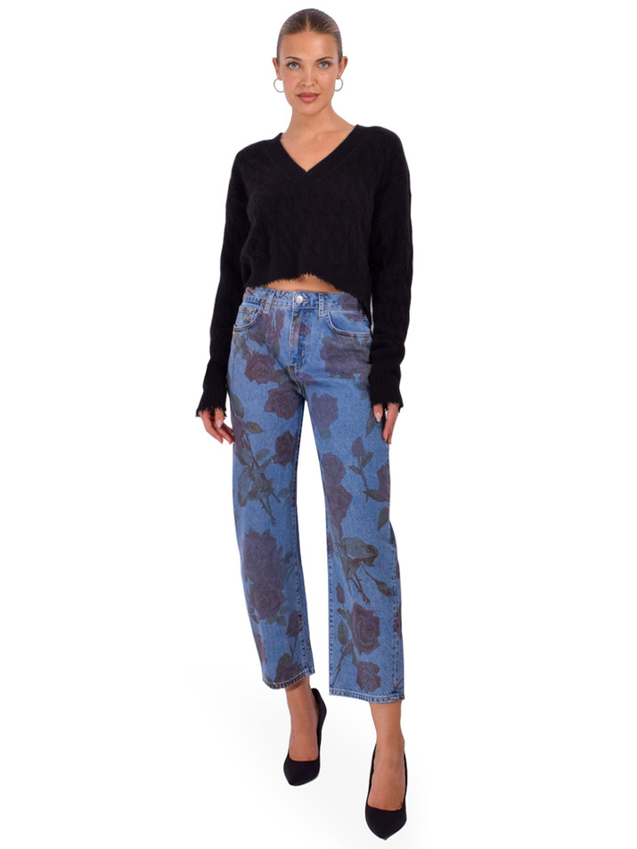 RE/DONE Zoe Cashmere V-Neck Sweater in Black Full Outfit 
