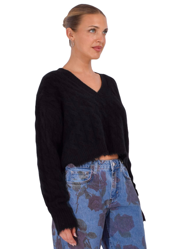 RE/DONE Zoe Cashmere V-Neck Sweater in Black Side View 