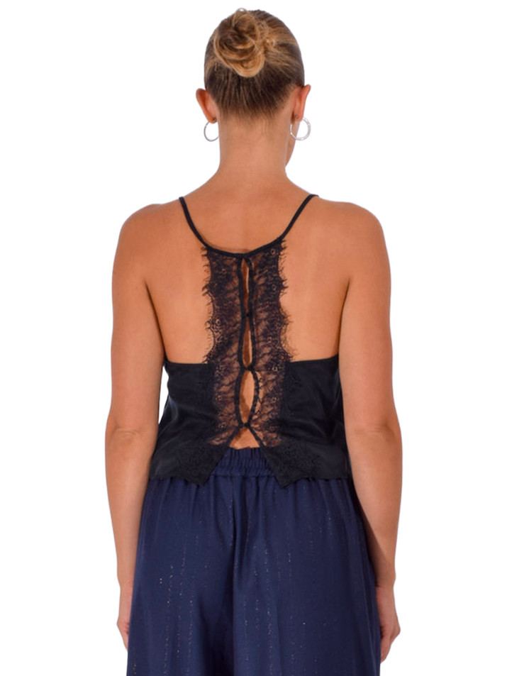 RE/DONE Isla Lace Camisole in Black Back View 