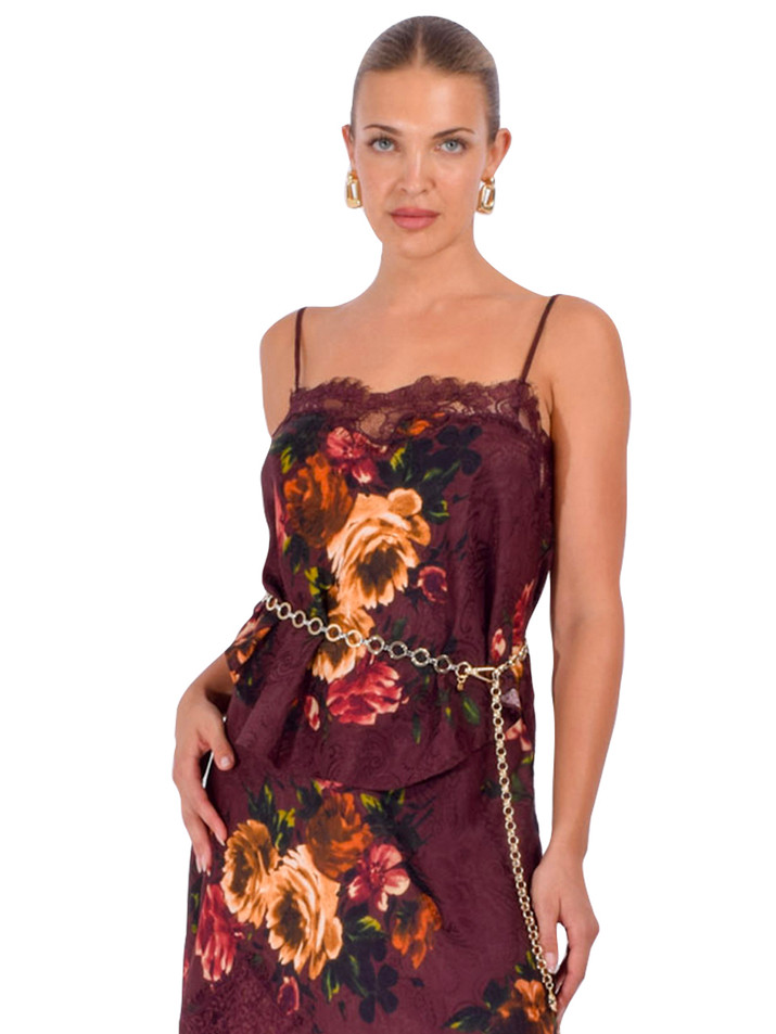CARA CARA Nala Cami in Ariana Flora Merlot Front View 
