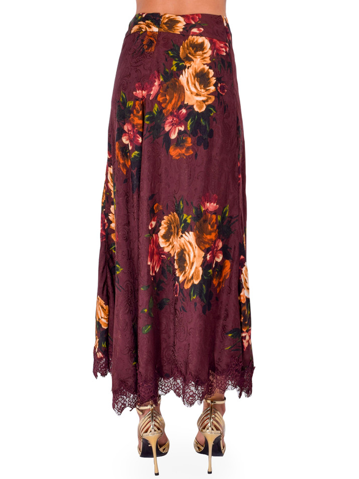 CARA CARA Lou Skirt in Ariana Flora Merlot Back View 