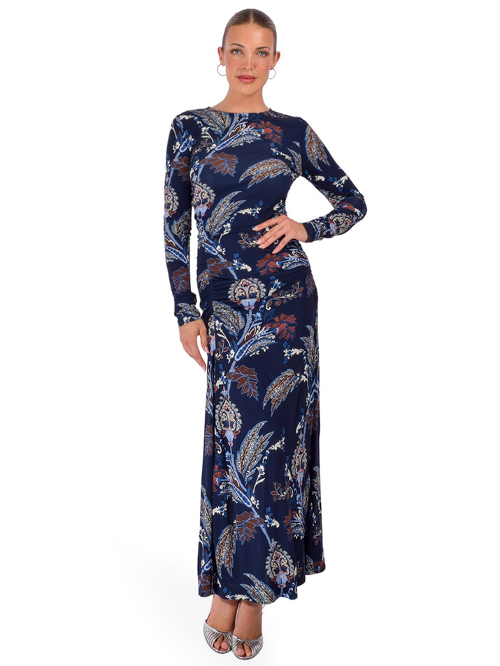 CARA CARA Piermond Dress in Mod Paisley Navy Front View 2