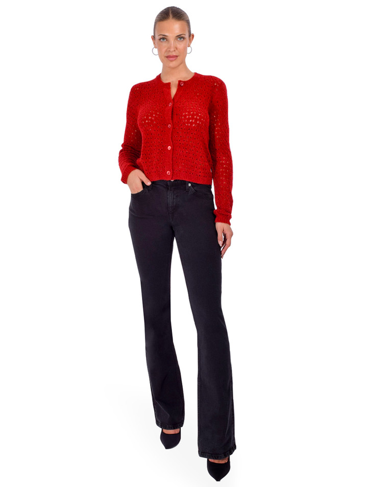 FRAME Chenille Cardigan in Lipstick Red Full Outfit 