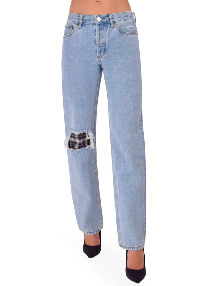 STILL HERE Life Jean in Vintage Blue Patched Front View 