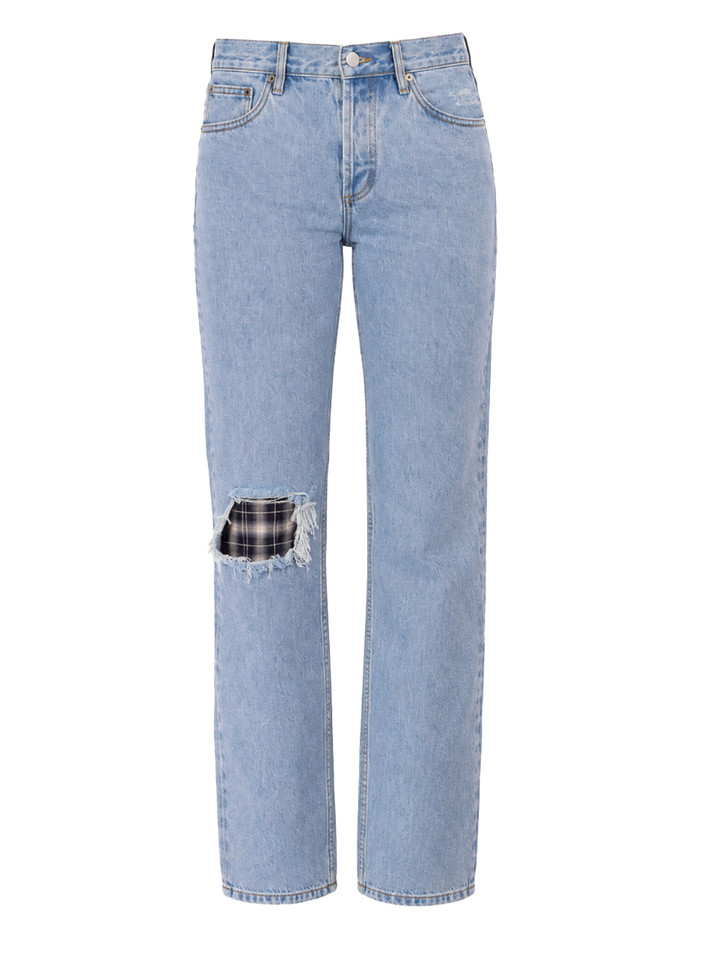 STILL HERE Life Jean in Vintage Blue Patched Product Shot 