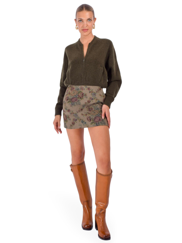MINNIE ROSE Cashmere Cropped Bomber in Green Full Outfit 