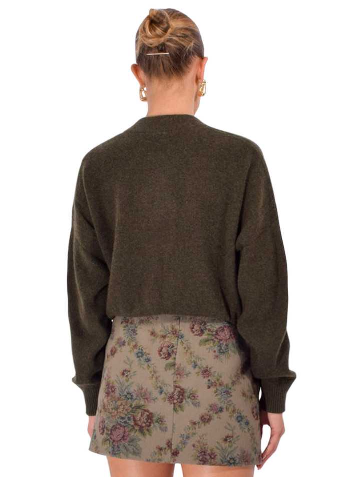 MINNIE ROSE Cashmere Cropped Bomber in Green Back View 
