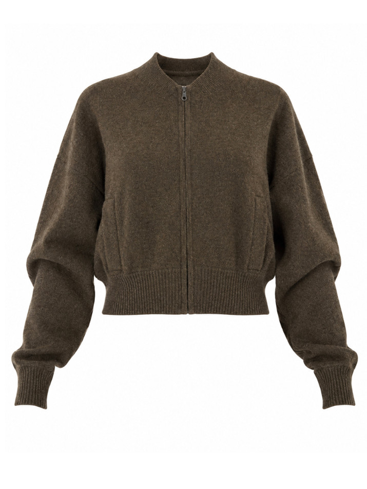 MINNIE ROSE Cashmere Cropped Bomber in Green Product Shot 