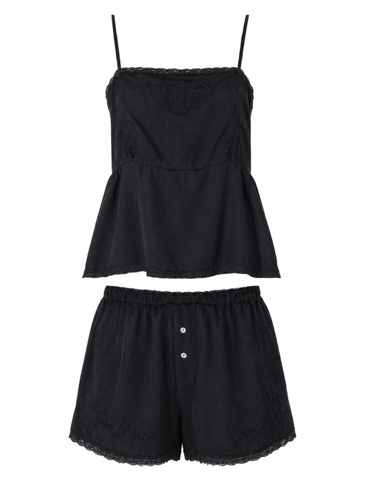 OTTOD'AME Top & Short Sleepwear Set in Black Product Shot 