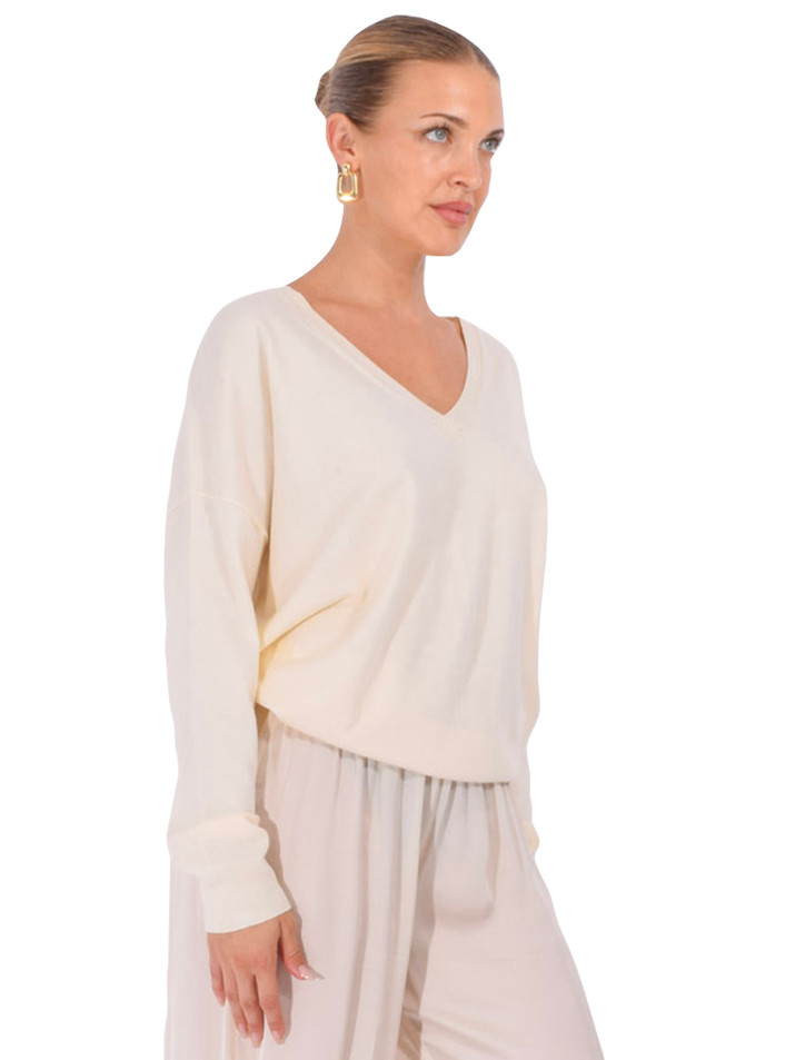 OTTOD'AME Oversized V-Neck Sweater In Ivory Side View 