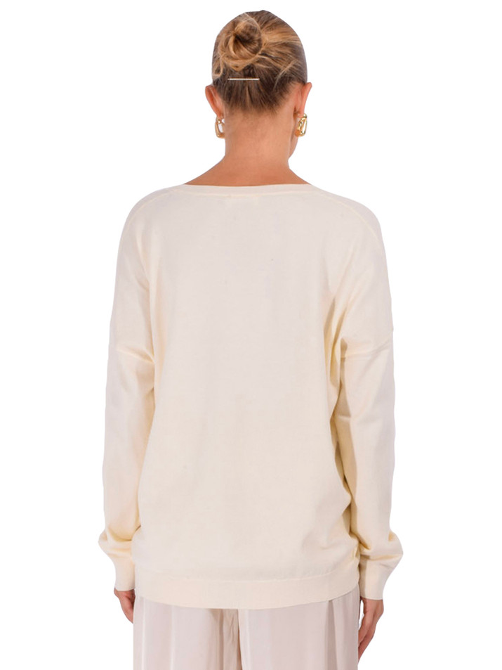 OTTOD'AME Oversized V-Neck Sweater In Ivory Back View 
