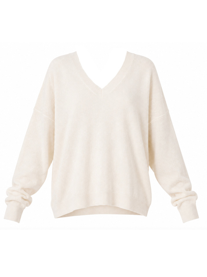 OTTOD'AME Oversized V-Neck Sweater In Ivory Product Shot 