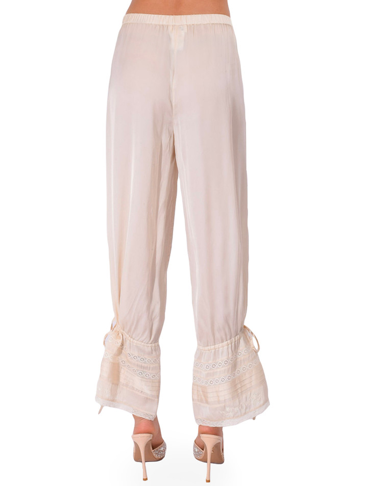 OTTOD'AME Palazzo Trousers with Embroidery in Ivory Back View 