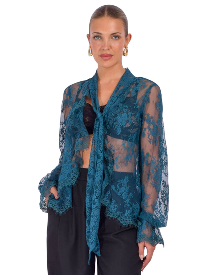 RETROFÈTE Tamsin Lace Blouse in Sarcelle Front View 