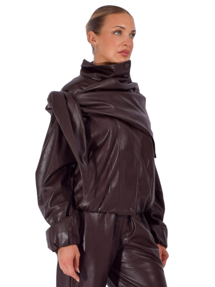 DELFI Camila Bomber & Scarf in Chocolate Vegan Leather Side View 