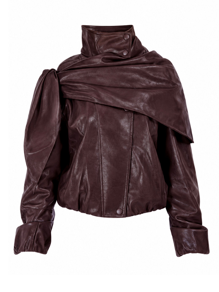 DELFI Camila Bomber & Scarf in Chocolate Vegan Leather Product Shot