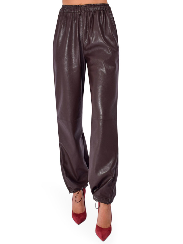 DELFI Camila Jogger in Chocolate Vegan Leather Front View 