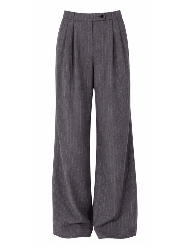 SANS FAFF Atlas Trousers in Gray Pinstripe Product Shot 
