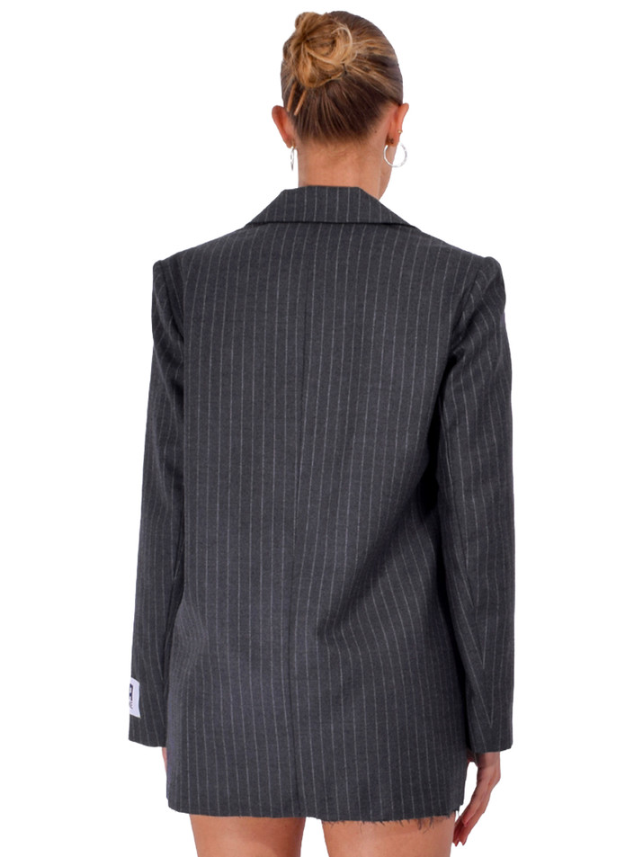 RE/DONE Didion Blazer in Gray Pinstripe Back View 