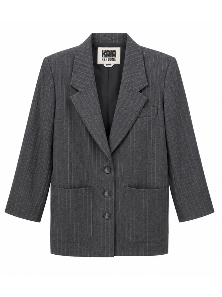 RE/DONE Didion Blazer in Gray Pinstripe Product Shot 