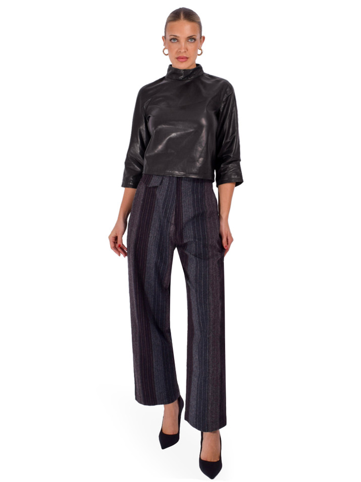 RE/DONE Sloan Leather Mockneck Top in Black Full Outfit 