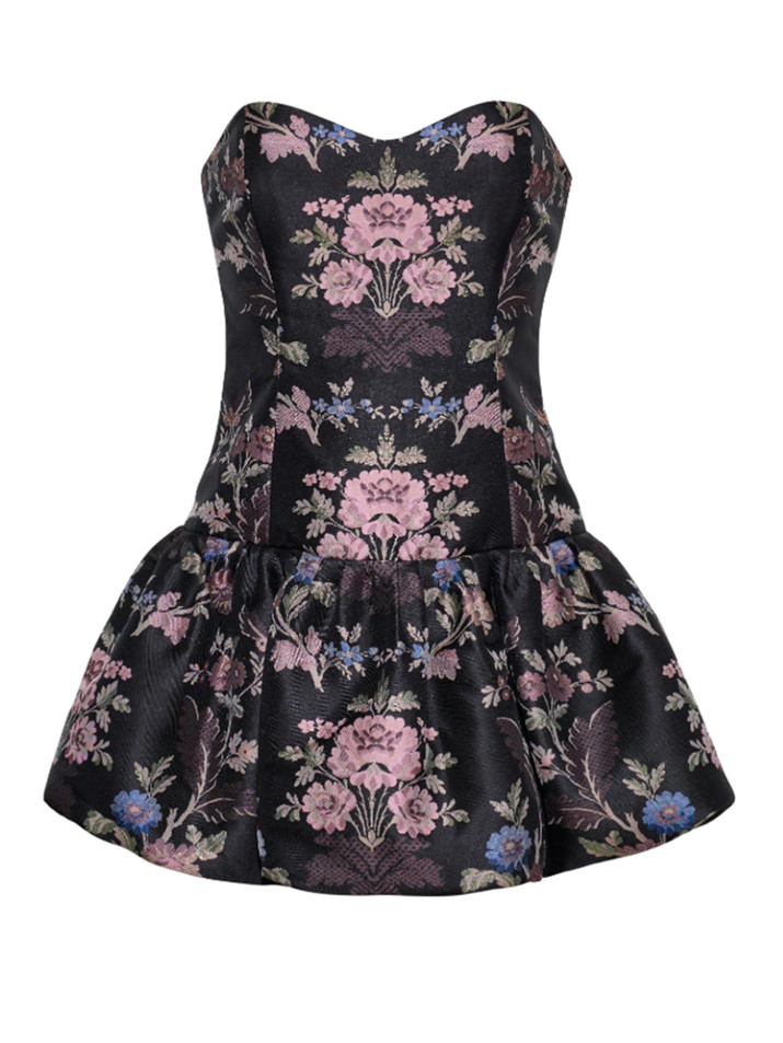 CARA CARA Elena Mini Dress in Trellis Jacquard Black Product Shot 