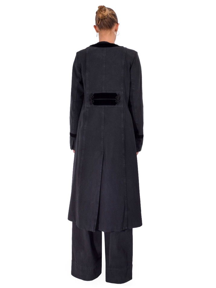 LE SUPERBE Military Car Coat in Washed Black Back View 