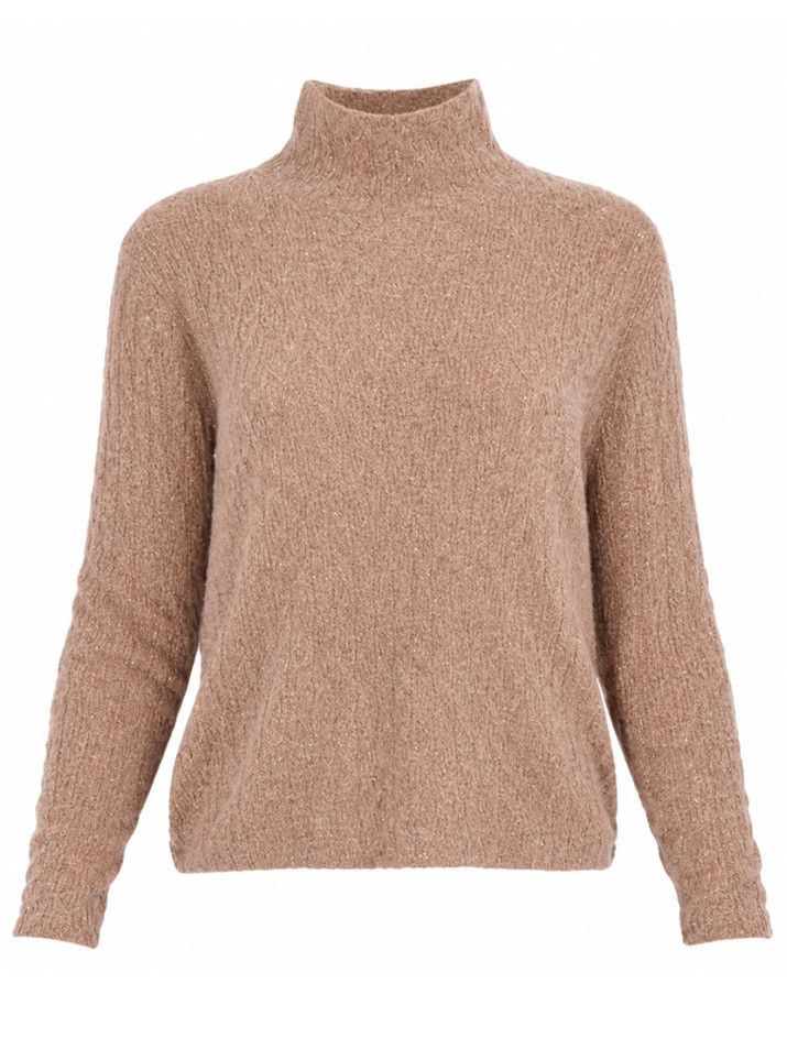 JESSIE LIU Extra Fine Cashmere Turtle Neck Sweater with Rhinestones in Camel Product Shot 