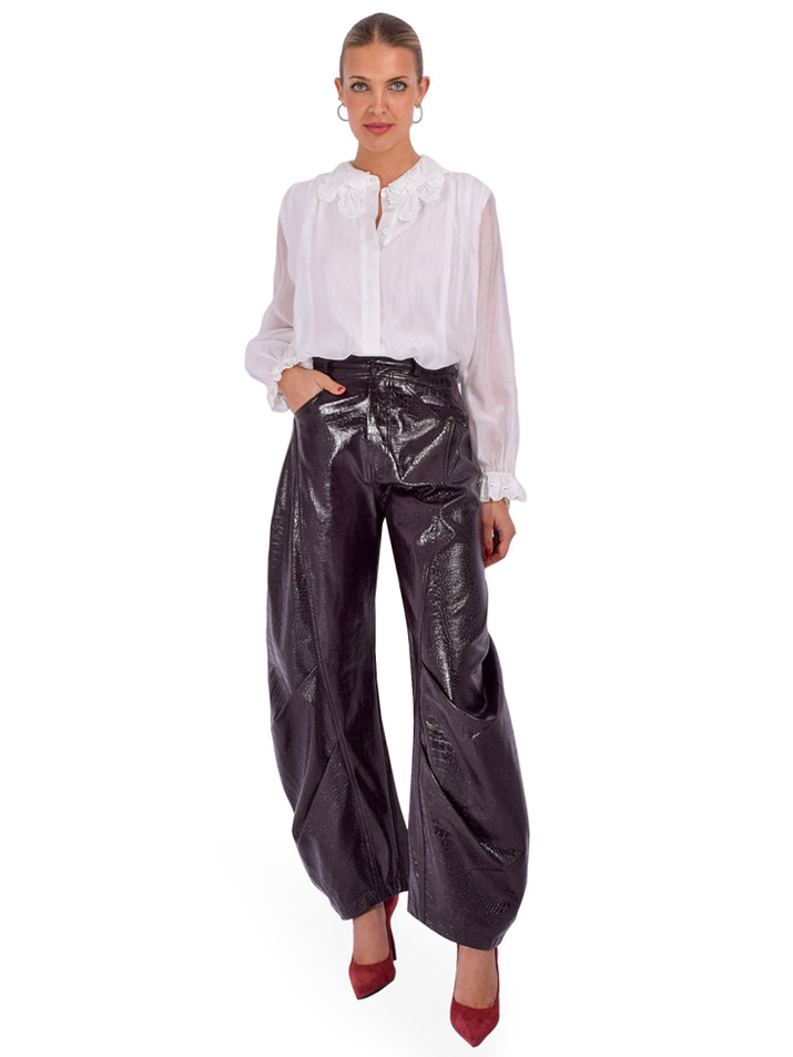 JESSIE LIU Silk Tencel Blouse with Lace Collar in White Full Outfit 