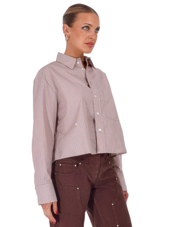 CISSA The Shorty Shirt in Tan Saddle Stripe Side View 