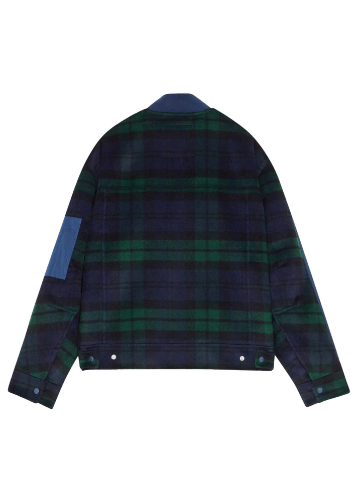 OTTOD'AME Plaid Colorblock Bomber in Blue/Green Back Product Shot 