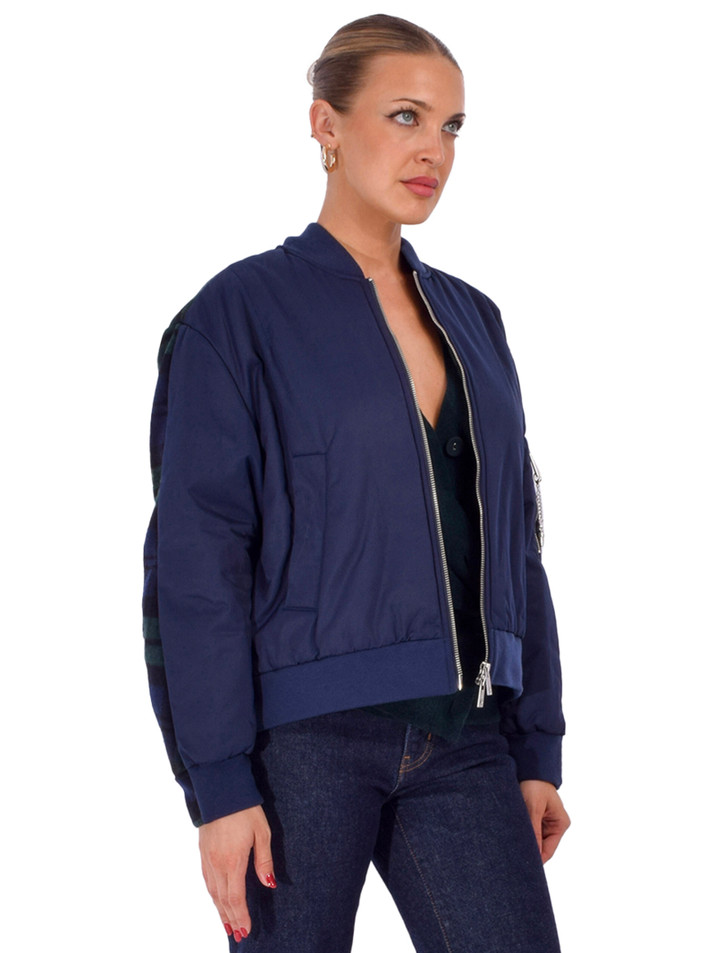 OTTOD'AME Plaid Colorblock Bomber in Blue/Green Side View 