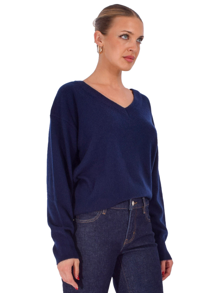 OTTOD'AME Cashmere V-Neck Sweater in Night Side View 