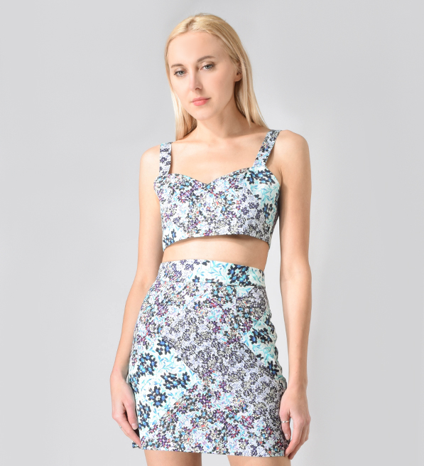 Sam and Lavi Poplin Floral Crop Top in Blue Close Up Front View 