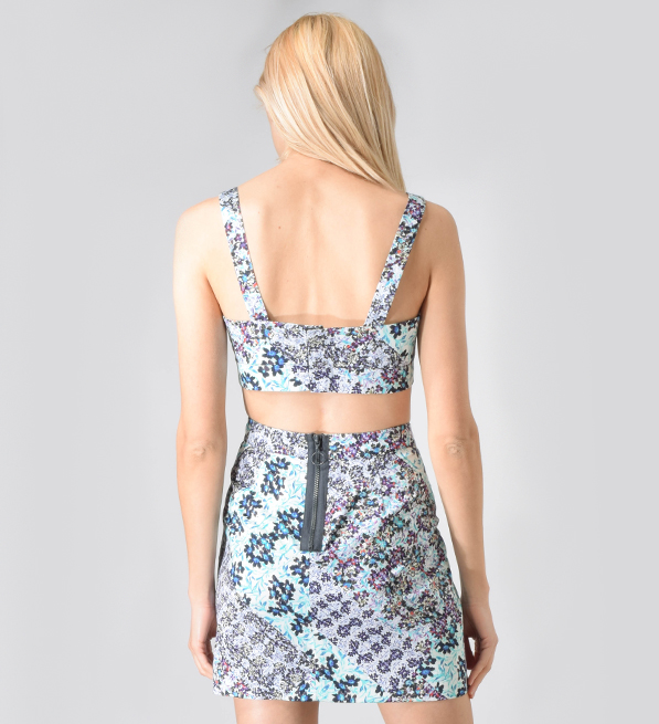 Sam and Lavi Poplin Floral Crop Top in Blue Back View