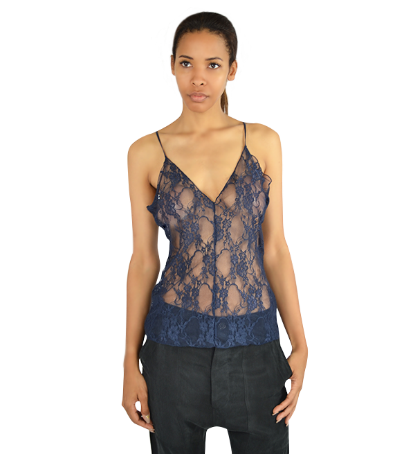 Sam & Lavi Lace Nicola Camisole in Navy Front View 