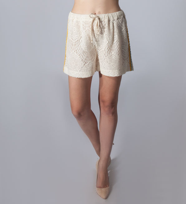 Ottod'Ame Lace Shorts with Striped Embroidery Close Up Front View 