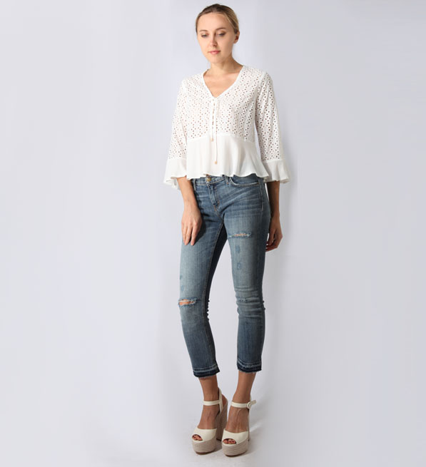 Current/Elliott The Cropped Straight Leg Jean Front View 