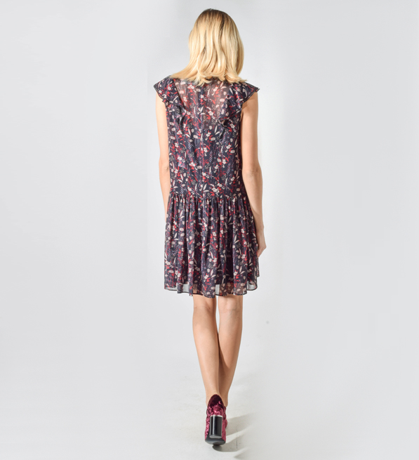 Tara Jarmon Forest Flower Ruffle Mini Dress Back View 