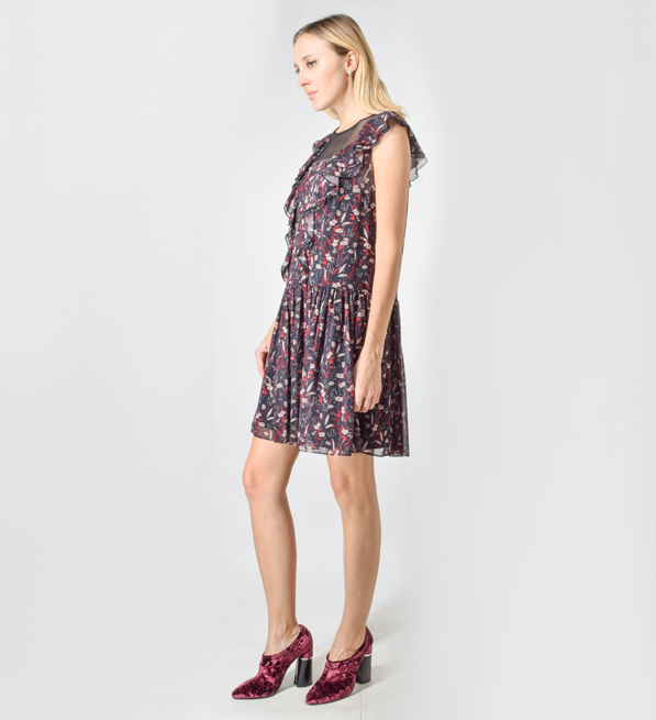 Tara Jarmon Forest Flower Ruffle Mini Dress Side View 