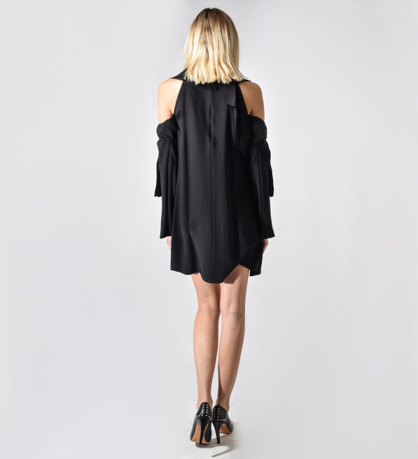 3.1 Phillip Lim Long Sleeve Cold Shoulder Dress in Black Back View 