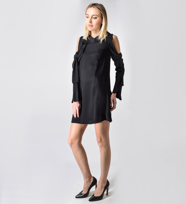 3.1 Phillip Lim Long Sleeve Cold Shoulder Dress in Black Side View 