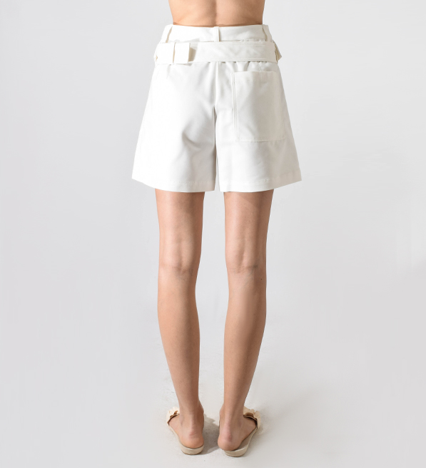 3.1 Phillip Lim Belted Cargo Shorts with Large Flap Pockets in Antique White Back View 