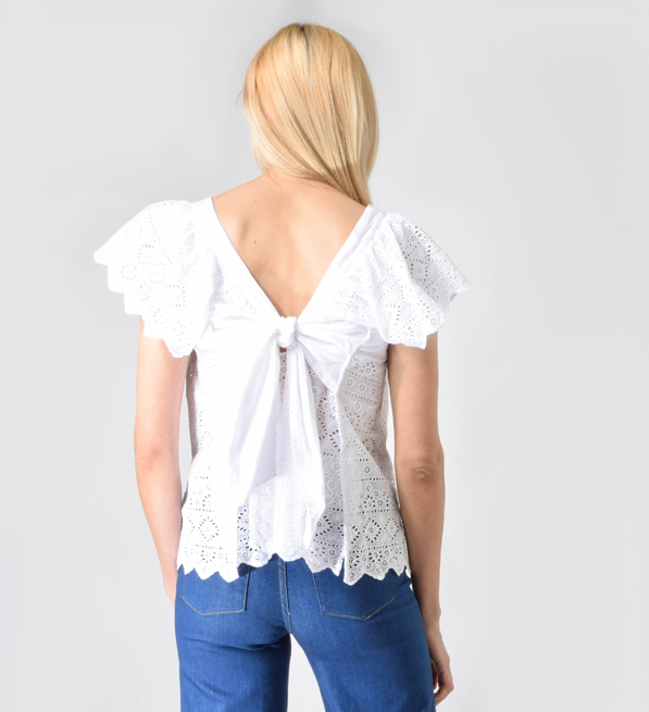 ne Quitez pas Embroidered Voile Scallopped Sleeve Top Back View 