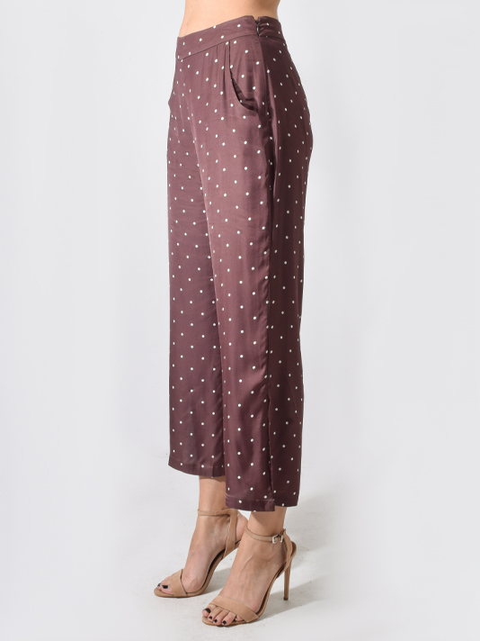 Capulet Teresa Pant in Brown Polka Dot Side View 