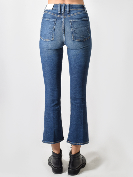 McGuire The Loyalist Cropped flare Jeans in Medium Blue Back View 