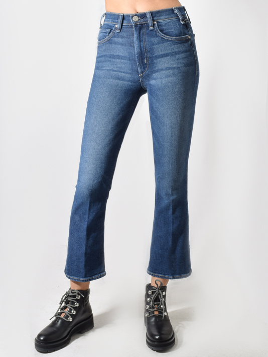 McGuire The Loyalist Cropped flare Jeans in Medium Blue Close Up Front View 